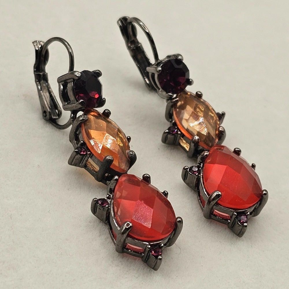 Joan Rivers Rhinestone Dangle Earrings Orange Purple Peach Gunmetal Dangle